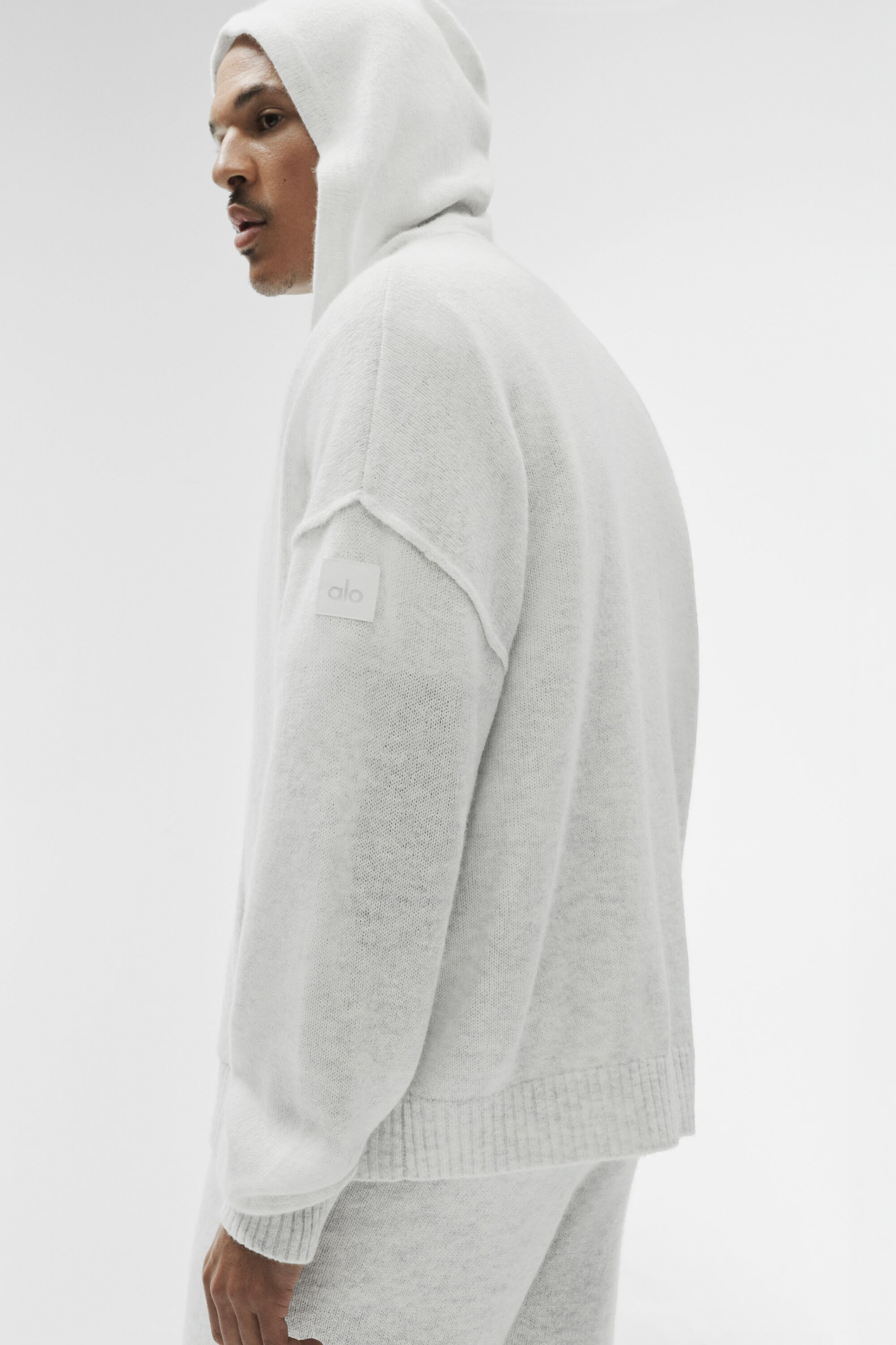 Wool Cashmere New Class Full Zip Hoodie - White Heather