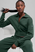 Scholar Knit Cropped Full Zip Jacket - Clover Green